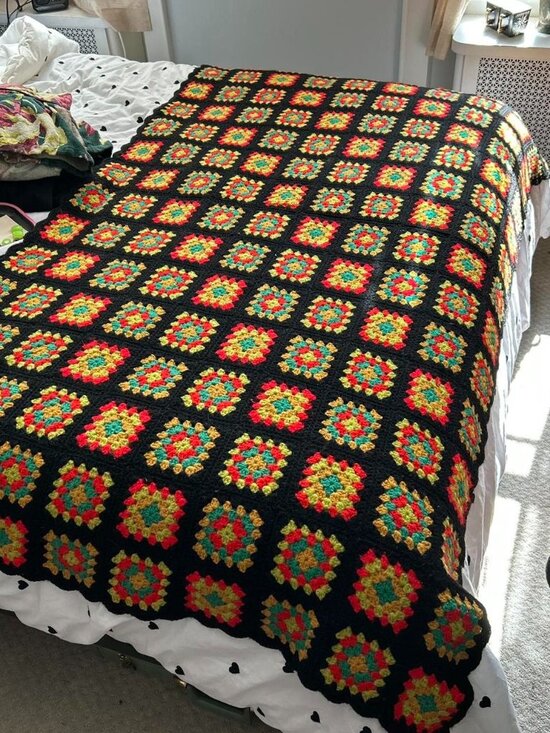 Other - Vintage Afgan Handmade Crochet/Knit Granny Square Throw Blanket